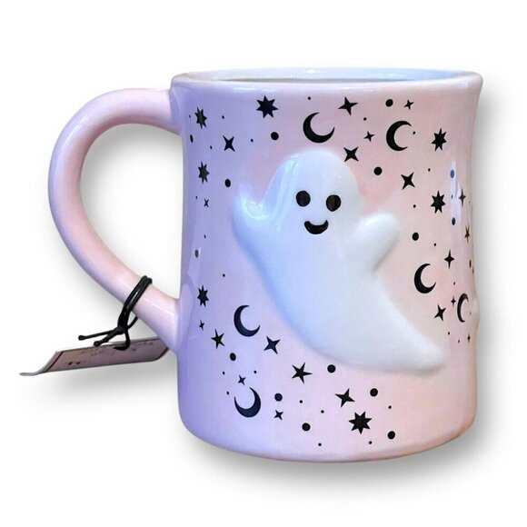 Cobwebs & Cauldrons Ghost Friends Coffee Mug Pink White Halloween Hand Painted - Picture 6 of 8